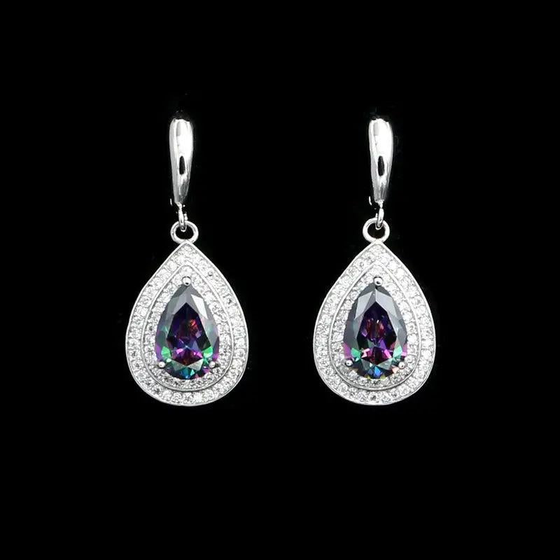 Silver 925 Rainbow CZ Water Drop Earrings Women Party Accessories