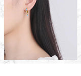 Vintage Natural Turquoise Hoop Earrings 925 Silver Needle Earring