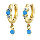 Vintage Natural Turquoise Hoop Earrings 925 Silver Needle Earring