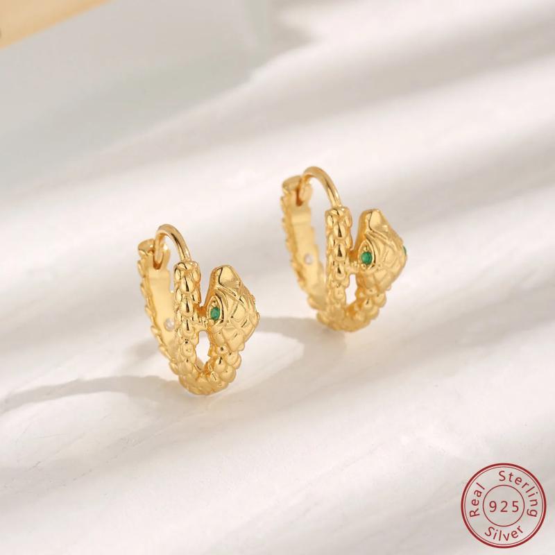 Japan & Korea S925 Silver Snake Green Earrings