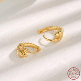 Japan & Korea S925 Silver Snake Green Earrings