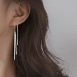 925 Silver Zircon Tassel Drop Earrings Women Girls Year Jewelry