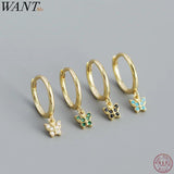 925 Silver Green Zircon Butterfly Earrings for Women