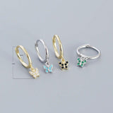 925 Silver Green Zircon Butterfly Earrings for Women