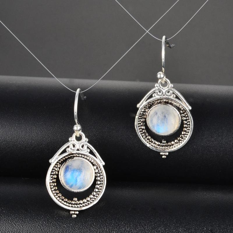 Vintage Moonstone Drop Earrings 925 Silver