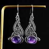 Vintage Amethyst Drop Earrings 925 Sterling Silver Jewelry
