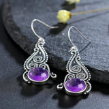 Vintage Amethyst Drop Earrings 925 Sterling Silver Jewelry