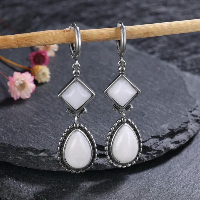 Moon Stone 925 Silver Drop Earrings Vintage Wedding Jewelry