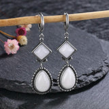 Moon Stone 925 Silver Drop Earrings Vintage Wedding Jewelry