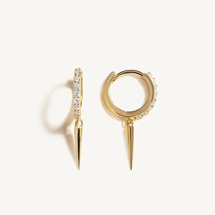 925 Silver Spike Cone Charm Earrings with Zircons Set Circle Huggie Jewel