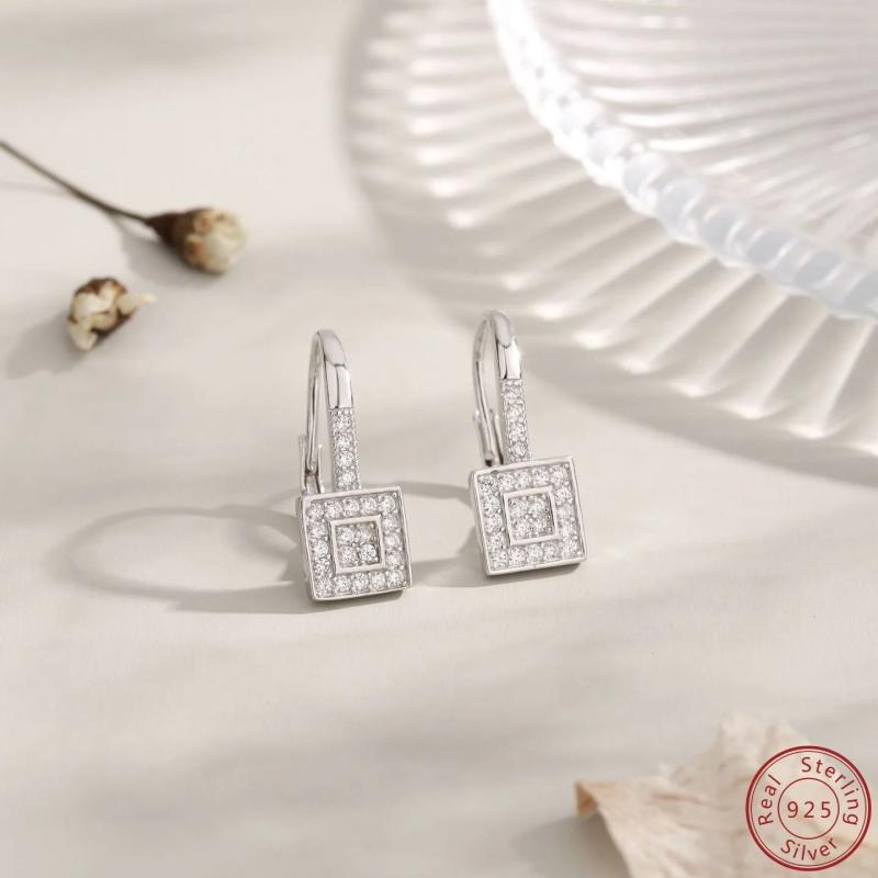 S925 Pure Silver Square Earrings with Zircon