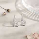 S925 Pure Silver Square Earrings with Zircon