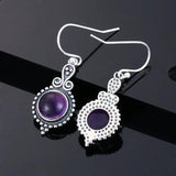 925 Silver Vintage Amethyst Drop Earrings Dangle for Women