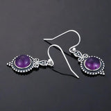 925 Silver Vintage Amethyst Drop Earrings Dangle for Women