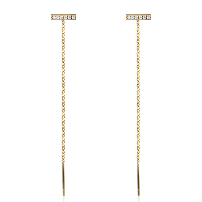 925 Silver Tassel Threader Earrings CZ Stud Piercing Ear Line