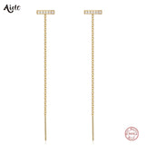 925 Silver Tassel Threader Earrings CZ Stud Piercing Ear Line