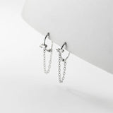 Sterling Silver Zircon Link Chain Boho Earrings for Women