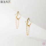 Sterling Silver Zircon Link Chain Boho Earrings for Women