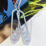 925 Silver CZ Hoop Earrings Rectangle Dangler