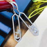 925 Silver CZ Hoop Earrings Rectangle Dangler