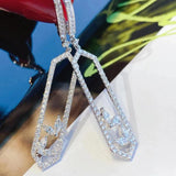 925 Silver CZ Hoop Earrings Rectangle Dangler