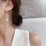 925 Silver CZ Hoop Earrings Rectangle Dangler
