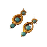 Vintage Metal Green Stone Dangle Earrings 925 Silver Needle Retro Jewelry