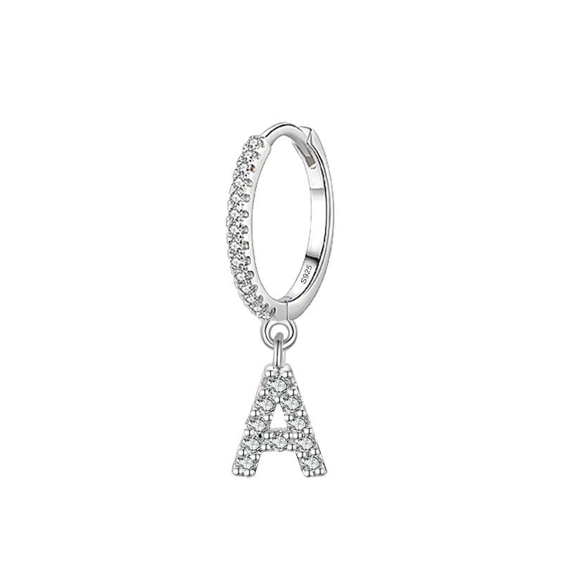 925 Sterling Silver A-Z 1PC Hoop Earrings for Women Girls Wedding
