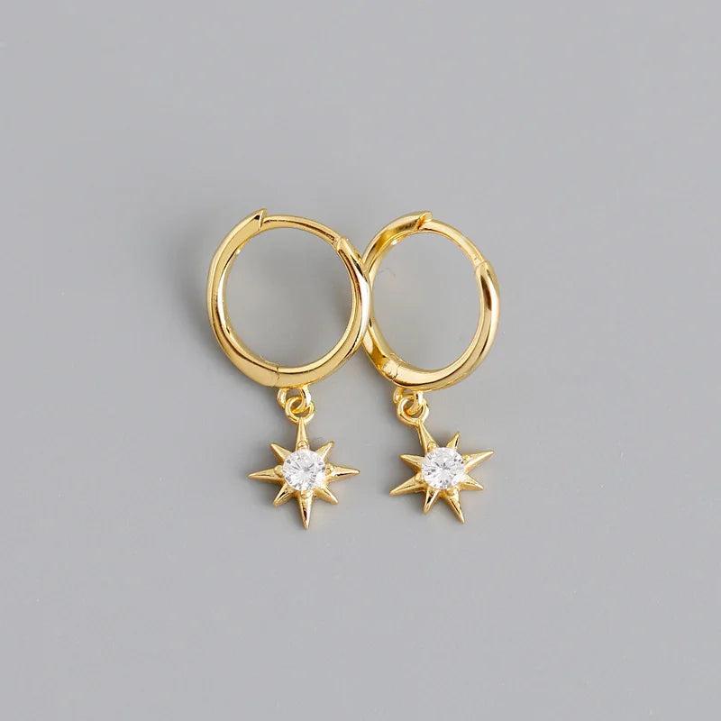 Octagonal Star 925 Silver Earrings INS Star Drop Earrings