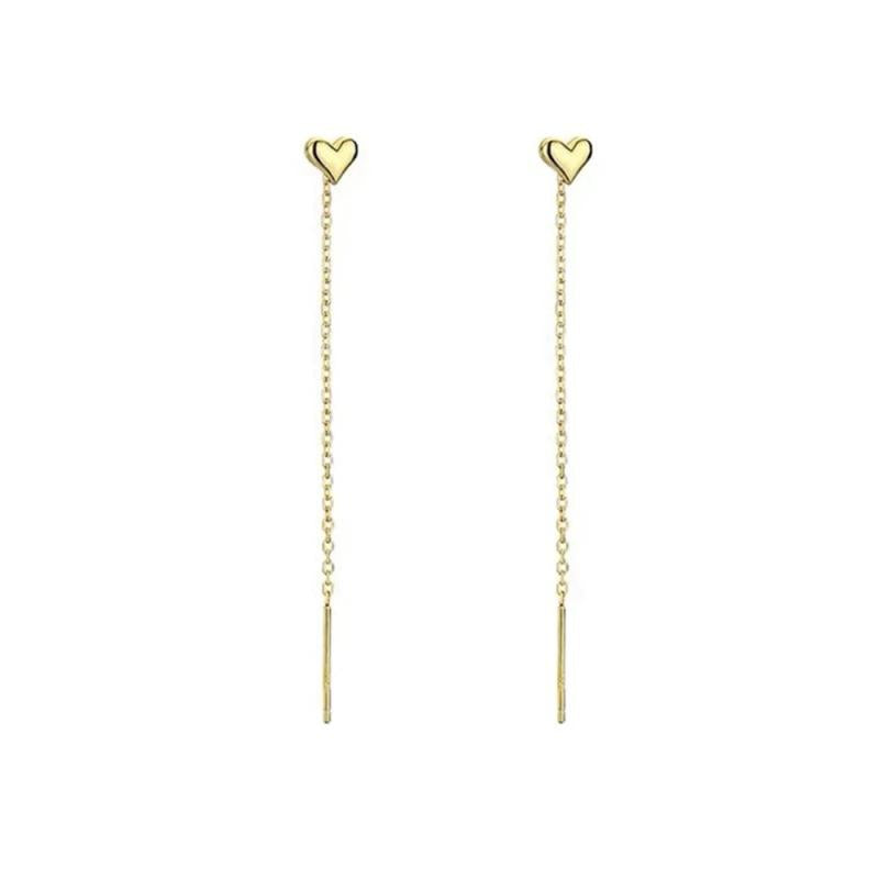 925 Silver Heart Drop Tassel Earrings for Women
