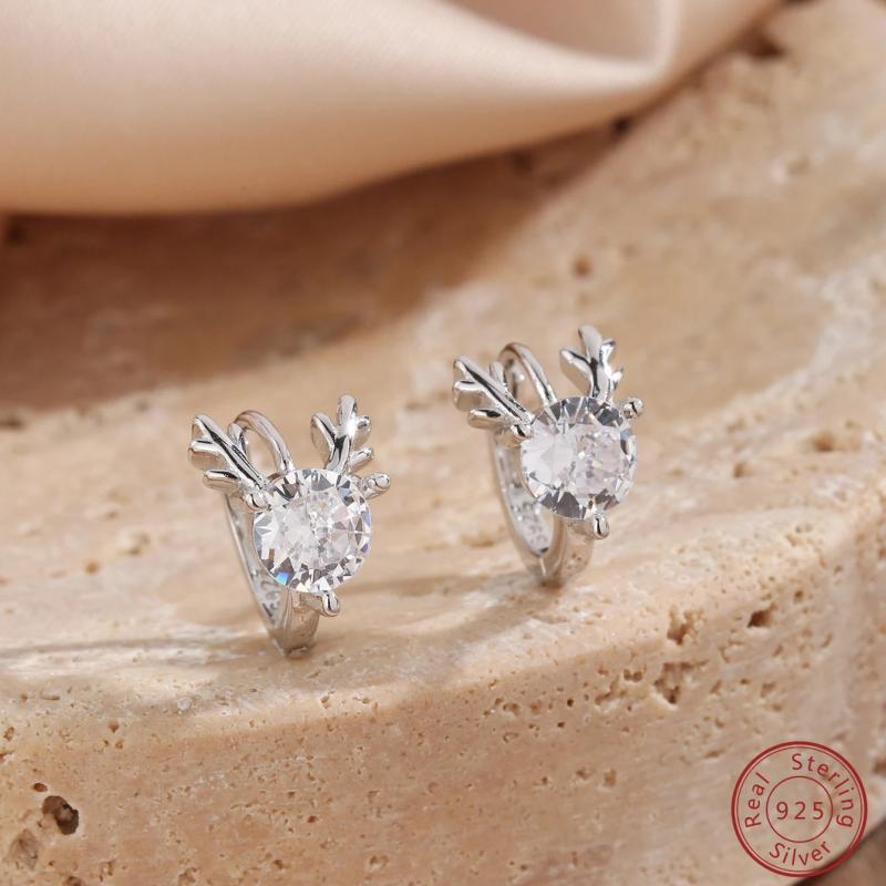 925 Silver Deer Horn Earrings with Zircon for Women
