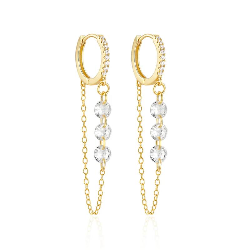 925 Silver Long Dangle Earrings Crystal Chains Drop Vintage Brincos