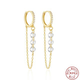 925 Silver Long Dangle Earrings Crystal Chains Drop Vintage Brincos