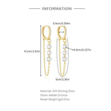 925 Silver Long Dangle Earrings Crystal Chains Drop Vintage Brincos