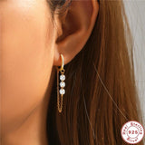 925 Silver Long Dangle Earrings Crystal Chains Drop Vintage Brincos