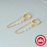 925 Silver Long Dangle Earrings Crystal Chains Drop Vintage Brincos