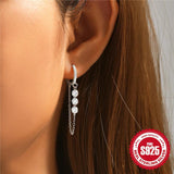 925 Silver Long Dangle Earrings Crystal Chains Drop Vintage Brincos