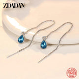 925 Silver Crystal Long Dangle Earrings Wedding Jewelry