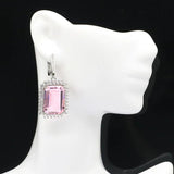 Rectangle Pink Kunzite Sapphire CZ Silver Earrings