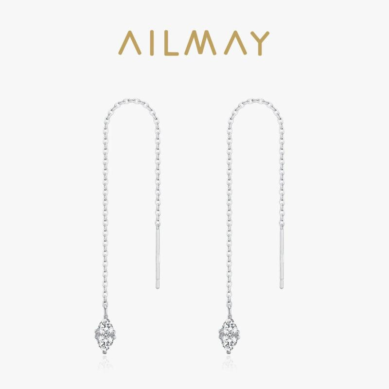 925 Silver Clear Zircon Tassel Drop Earrings Wedding Fine Jewelry