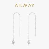 925 Silver Clear Zircon Tassel Drop Earrings Wedding Fine Jewelry