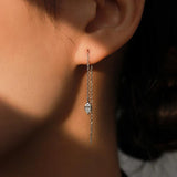 925 Silver Clear Zircon Tassel Drop Earrings Wedding Fine Jewelry