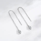 925 Silver Clear Zircon Tassel Drop Earrings Wedding Fine Jewelry