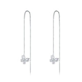 925 Silver CZ Butterfly Tassel Dangle Earrings