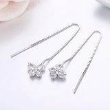 925 Silver CZ Butterfly Tassel Dangle Earrings