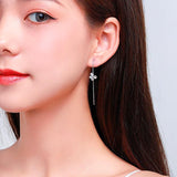 925 Silver CZ Butterfly Tassel Dangle Earrings