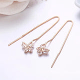 925 Silver CZ Butterfly Tassel Dangle Earrings