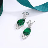 925 Silver Emerald Drop Earrings - Natural Gemstone Aros Oreja Orecchi