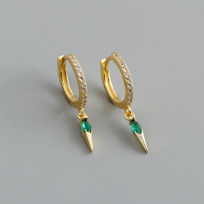 925 Silver Awl Drop Earrings Black/White/Turquoise Zircon Punk Style