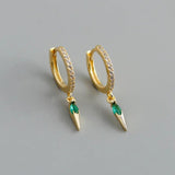 925 Silver Awl Drop Earrings Black/White/Turquoise Zircon Punk Style